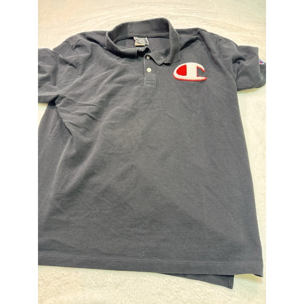 Champion Short Sleeve Polo Letterman Style Big C Men's XL Black Golf